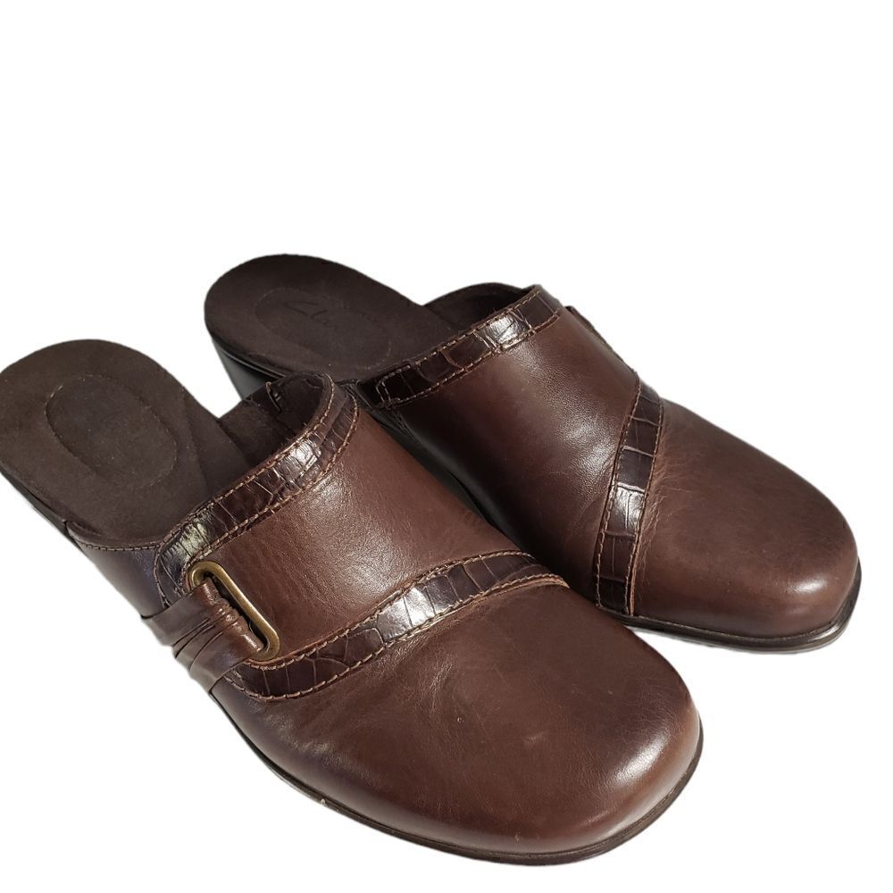 Clarksย BendablesโBrownโSlip-onโMulesโLeatherโUppersโ7.5M